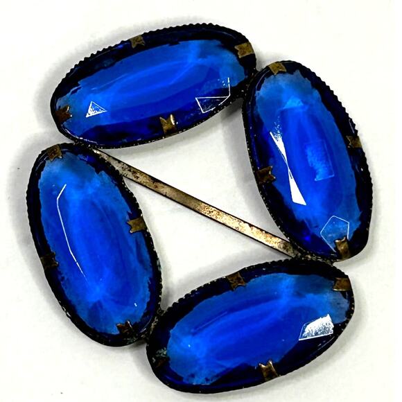 Antique Sapphire Blue Czech Glass‎ Sash Belt Buckle main image 4